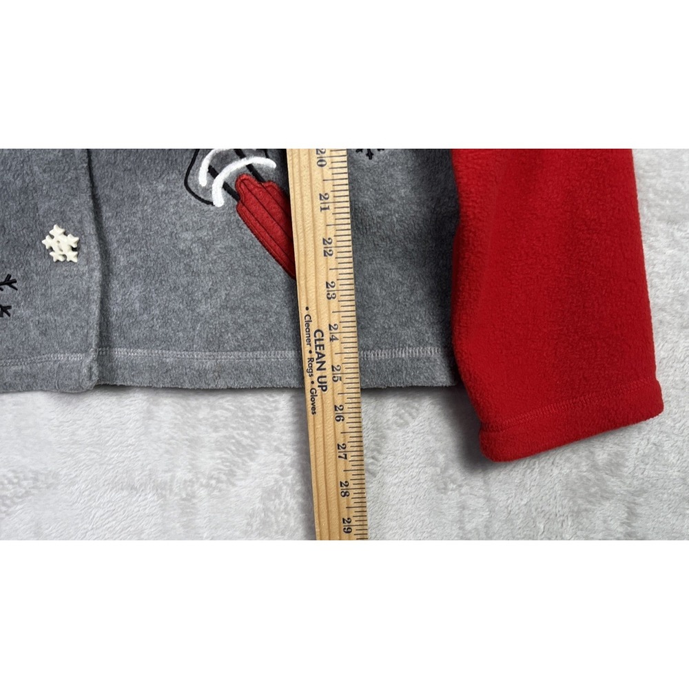 Vintage Christmas Cardigan Button Sweater L Fleece Red Gray Snowman Ski Grandma - Picture 7 of 11
